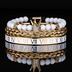 Stainless Steel Bracelet with Roman Numerals Crown